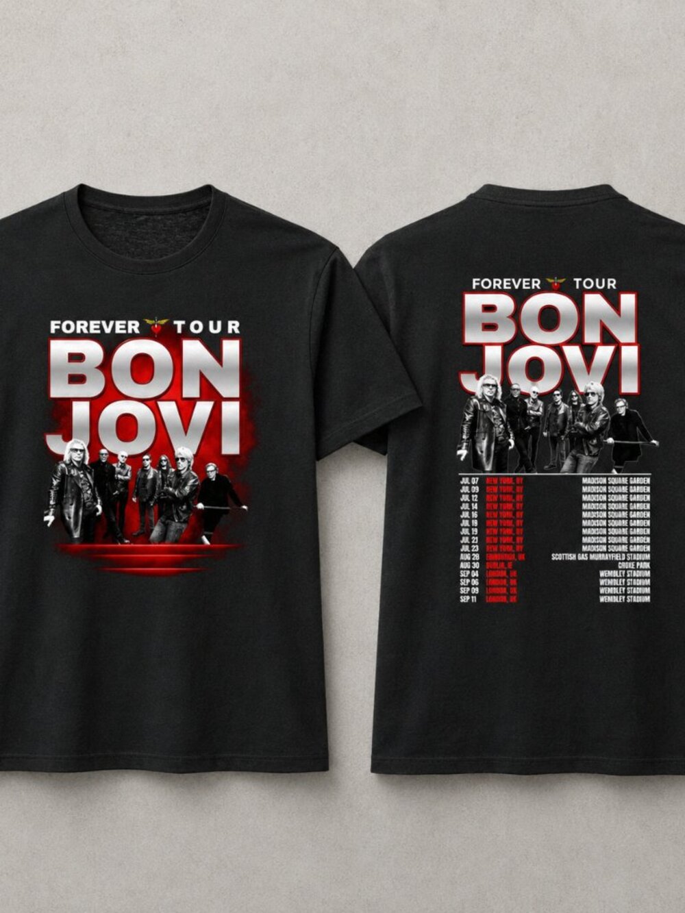 Bon Jovi Forever Tour Black Double Sided Rock Concert T-Shirt